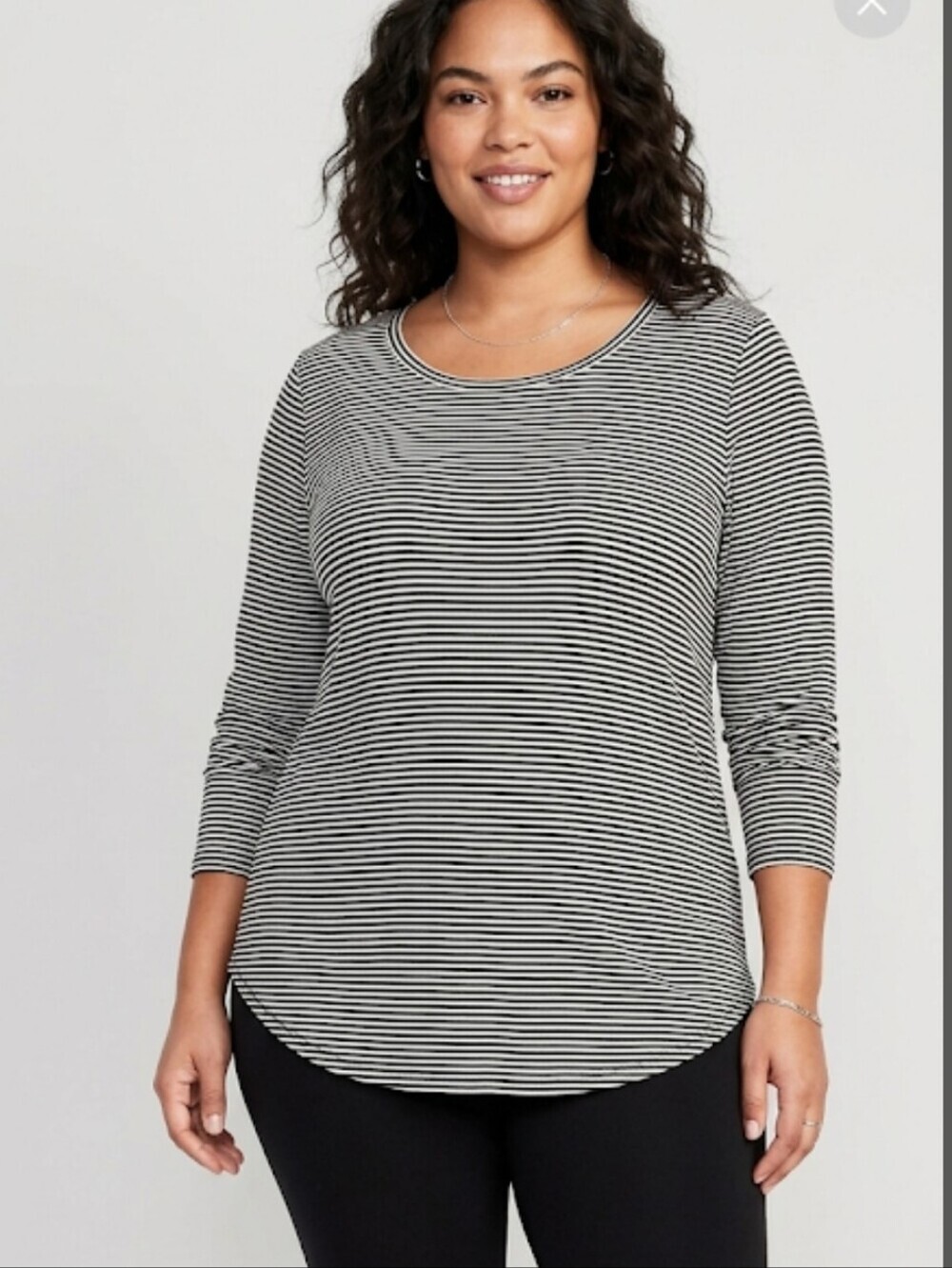 Old Navy luxe Striped Long-Sleeve Crewneck Top Sz XL Soft Stretch Black & White